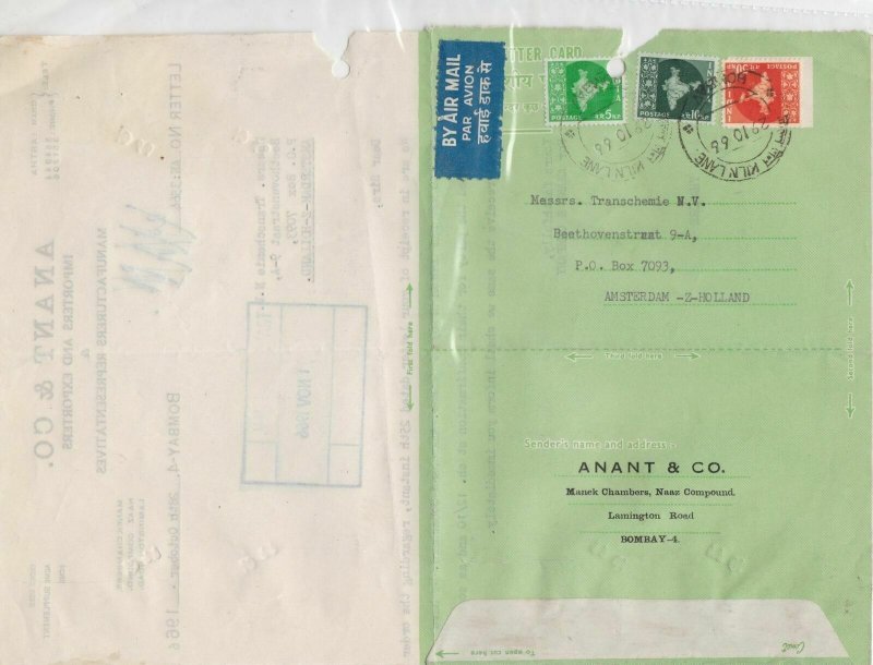 India 1966 Anant & Co. Exporters Commercial Stamped Aerogramme to Holland  26657