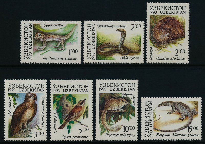 Uzbekistan 7-14 MNH Animals, Birds, Snake, Lizard