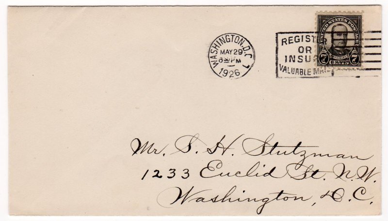 4th Bureau 7c, Scott #588, First Day, Washington DC May 1926
