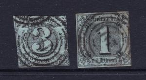 Thurn & Taxis (Germany) x 2 used imperf earlies