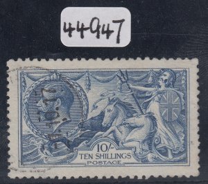 SG 412. 1915. 10/- bright (Cambridge) blue De La Rue printing. Very fine used...