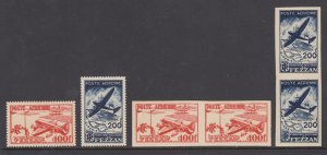 Libya, Fezzan Sc 2NC1-2NC2 MNH. 1948 Air Mails cplt sets, Perf & Imperf, VF+