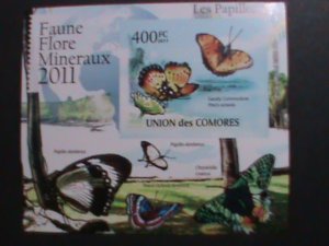 ​COMORO ISLANDS-2011-BEAUTIFUL LOVELY COLORFUL BUTTERFLIES IMPERF MNH S/S VF