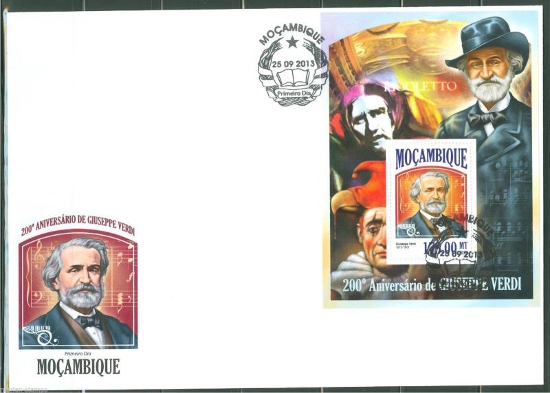 MOZAMBIQUE  2013 200th BIRTH OF GIUSEPPE VERDI SOUVENIR SHEET FIRST DAY COVER