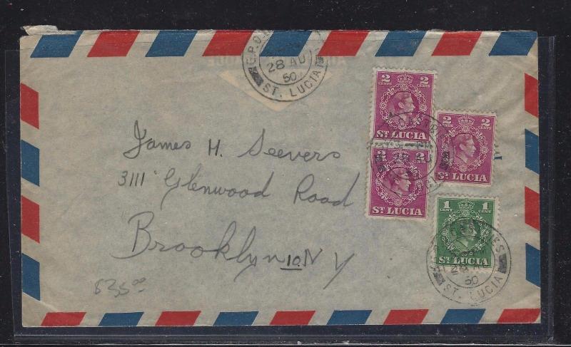 ST LUCIA (P1609B) 1950 KGVI   2CX3+1C A/M  TO USA