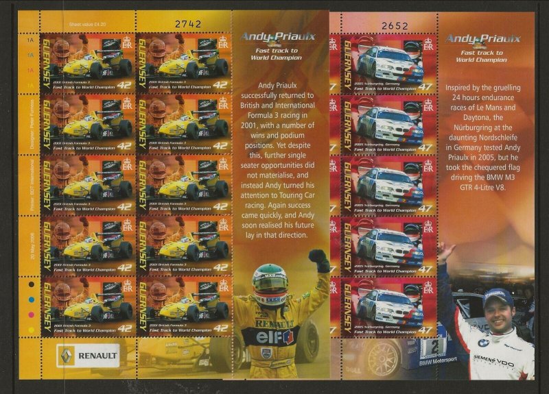 GB - GUERNSEY Sc 905-10 NH issue of 2006 - MINISHEETS - RACING CARS