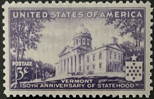 Scott #903 1941 3¢ Vermont Statehood 150th Anniversary MNH OG VF/XF