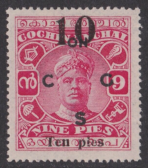 Cochin India : 1925 ON CGS 10p/9p MNH ** .