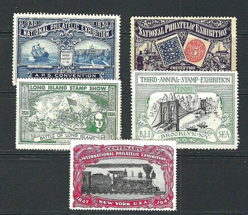 JASTAMPS: US Vintage Mixed Lot of 5 Philatelic Shows Cinderella Stamps FREE SHIP