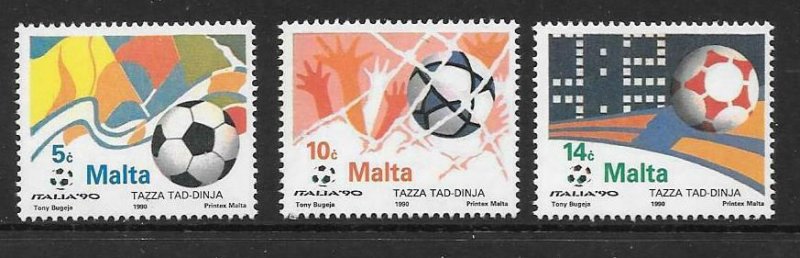 MALTA SG876/8 1990 FOOTBALL WORLD CUP MNH