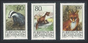 Liechtenstein Fox Badger Marten Wild animals 3v 1993 MNH SC#1006-1008