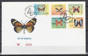 Ecuador, Scott cat. 1430-1434. Butterflies issue. First day cover. ^