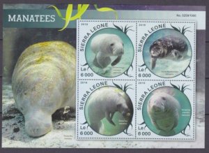 Sierra Leone MNH S/S Manatees 2016 4 Stamps