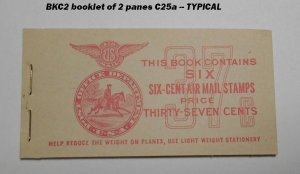 1943 AIRMAIL BKC2 37c (2 X C25a) BA2 IIa MNH mint booklet Furman $15 Typical