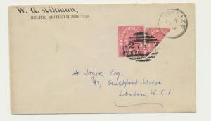 BRITISH HONDURAS 1891 2c BISECT+NORM ON COVER TO LONDON SG#37+37a (SEE BELOW)