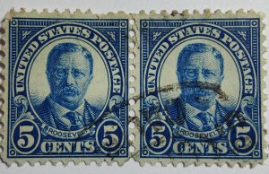 SCOTT #557 FIVE CENT ROOSEVELT USED TWIN BEAUTIFUL