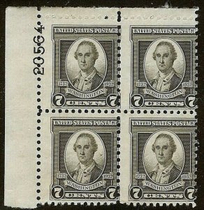 712- Misperf Error / EFO Captured Plate# Block Washington Bicentennial MNH