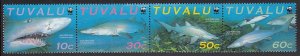 Tuvalu 2000 MNH Sc #816 Strip of 4 Sand tiger shark - WWF