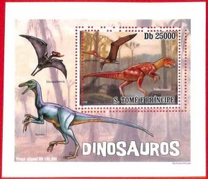 A4447 - SAO TOME & PRINCIPE- ERROR MISPERF Souvenir s: 2010 Dinosaurs Prehistory