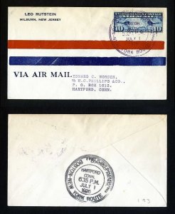 # C7 on CAM # 1 First Flight cover, Boston, MA to Hartford, CT - 7-1-1926 - # 1