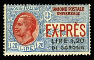 Italian Colonies, Dalmatia #E2 Cat$240, 1922 Special Delivery, 1.20L on 1.20L...