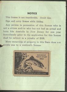 US NJT3 New Jersey Trout Revenue on License - 1954