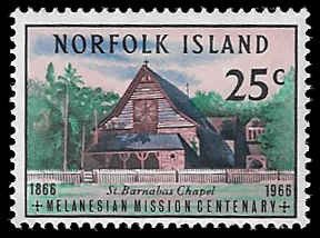 Norfolk Island #98 Unused OG LH; 25c St. Barnabas Chapel (1966)