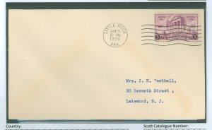 US 782 3c arkansas centennial FDC, june 15, 1936 little rock, arkansas, addressed w/o cachet, minor toning from env. gum, corner