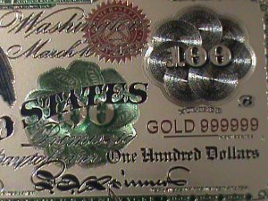 ​UNITED STATES-1862 CAT.#134- 24 KARAT GOLD REPLICA $100-VF WITH CERTIFICATE