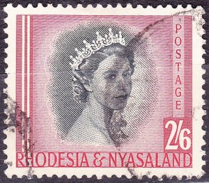 RHODESIA & NYASALAND 1954 EQII 2/6 Black & Rose-Red SG12 Used