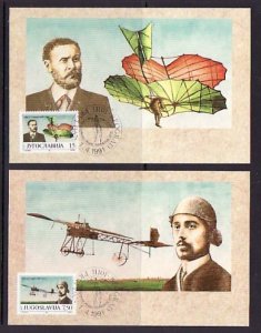 Yugoslavia, Scott cat. 2093-2094. Aviation issue. 2 Max. Cards.