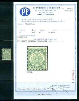 Transvaal #135 REPRINT  Mint   PF Certificate