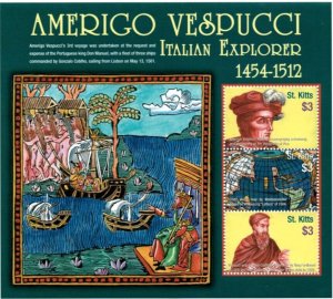 Saint Kitts 2002 - Amerigo Vespucci  - Sheet of 3 Stamps - Scott #541 - MNH