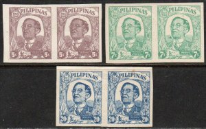 Philippines Sc# N37-N39 Mint no gum pairs