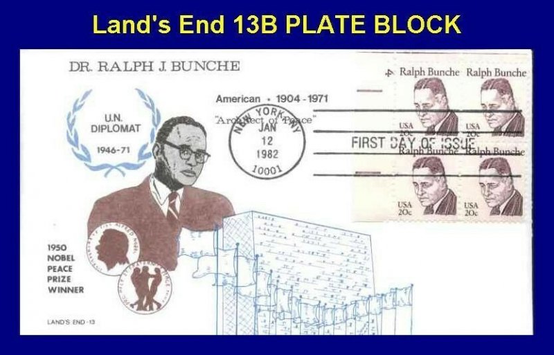 Land's End 1860 13B Dr. Ralph Bunche UN Plate Block