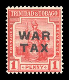 Trinidad and Tobago #MR9 Cat$80, 1917 1p scarlet, lightly hinged