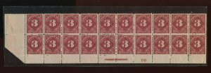 J33 Postage Due Perf 12 Mint Plate Strip of 20 Stamps NH w/PSAG Cert *SHOWPIECE*