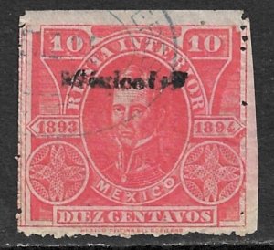 MEXICO 1893-94 10c President Victoria Internal Revenue Renta R108 MEXICO DF Used