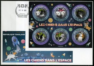 TOGO  2020  60th AN DOGS IN SPACE BELKA & STRELKA SHEET FIRST DAY COVER