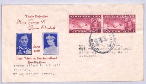 Canada NEWFOUNDLAND 15c Pair SEAL Air Mail FIRST TRANSATLANTIC FLIGHT 1939 YN84