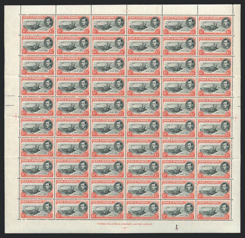 ASCENSION 1938-53 1½d black and vermilion, variety, SG40b/ba