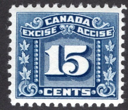 van Dam FX75, 15c blue, MLH, Three Leaf Federal Excise Revenue Tax Canada