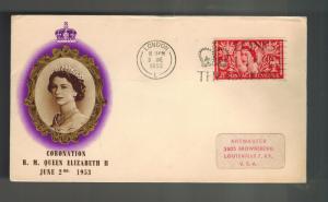 1953 London England First Day Cover QE II Queen Elizabeth coronation to USA FDC