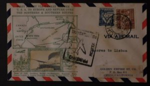 1939 Azores to Lisbon Portugal First Flight Cover FFC Crosby Cachet PAA Green