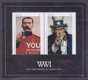 Nevis 1800 MNH 2014 World War I Recruitment Sheet of 2 Very Fine