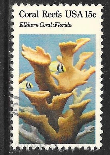 USA 1828: 15c Elkhorn Coral (Acropora palmata), Porkfish, used, VF