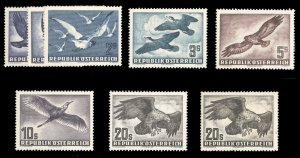 Austria #C54-60 Cat$190 (for hinged), 1950-53 Birds, complete set, with addit...