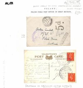 AG188 GB POLAND Allied Forces WW2 1942 Covers{2} *Undercover Address* Scotland