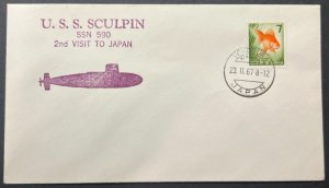 USS SCULPIN SSN-590 2ND VISIT TO JAPAN 1967 W/YOKOSUKA JAPAN CANCEL NAVAL CACHET