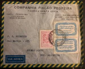 1942 Sao Pablo Brazil Airmail Commercial Cover to Buenos Aires Argentina 1